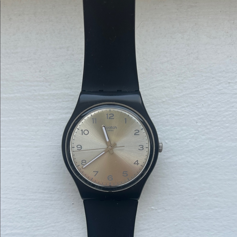 Swatch Original black watch with silver face